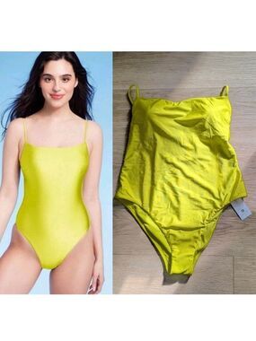 Shade & Shore | Lime Green One Piece Swimsuit - High Leg Cheeky